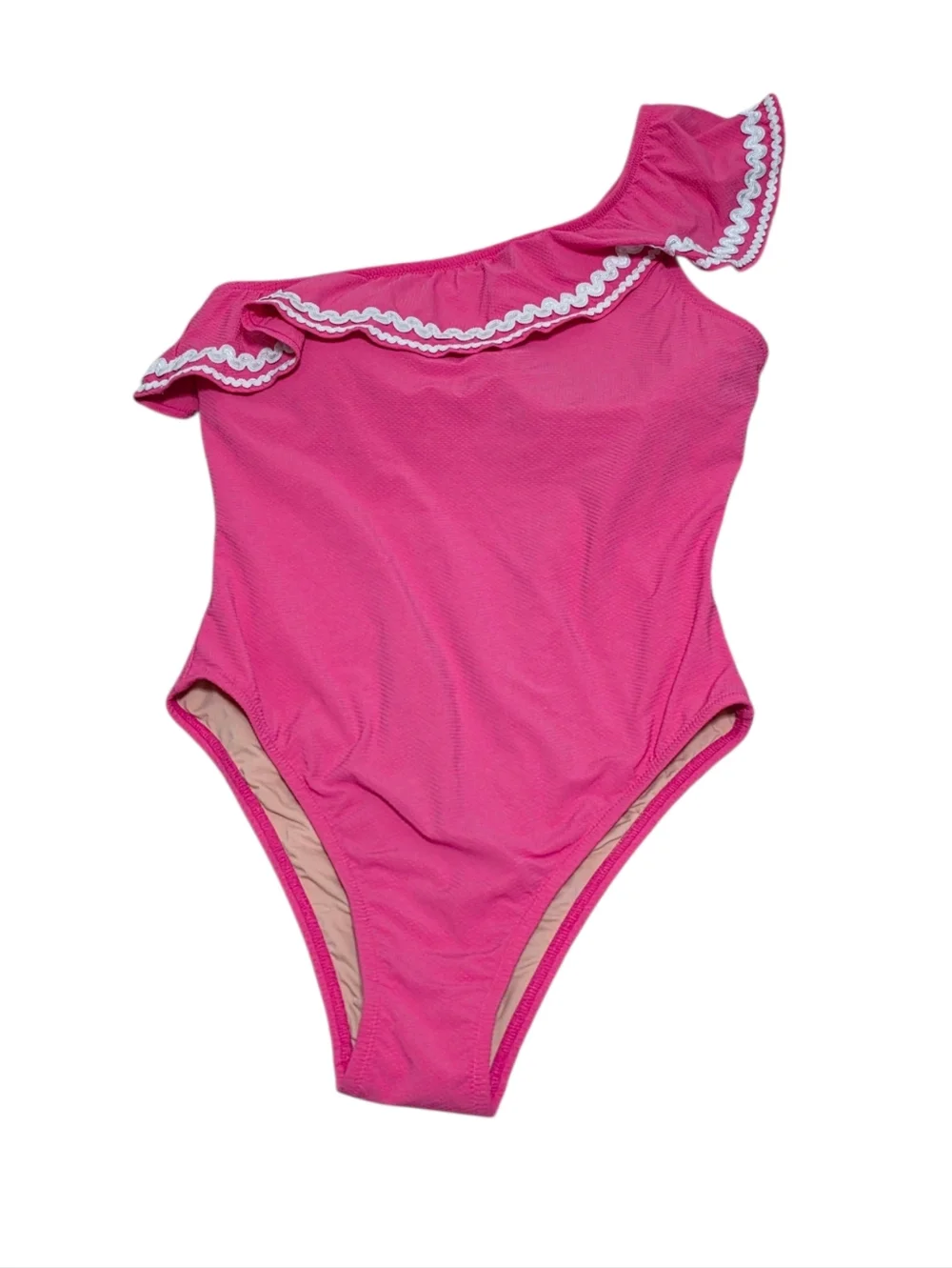 J. Crew One Shoulder Ruffle Rickrack One Piece Swimsuit in Sweet Briar Size 6